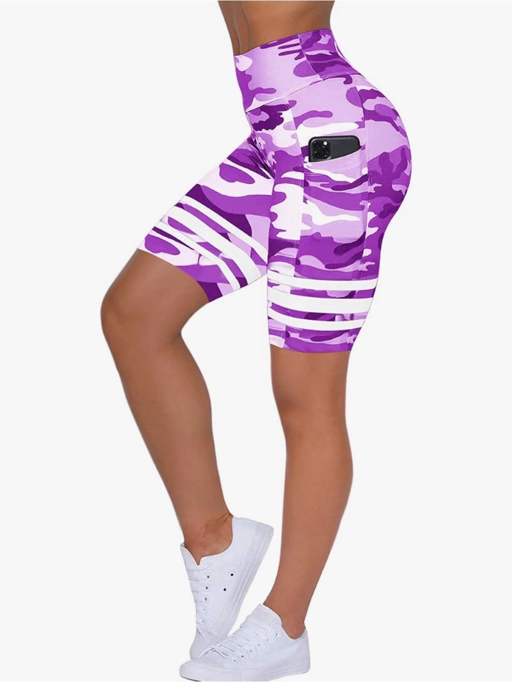 Esobo Women's High Waisted Violet Camo Tummy Control Shorts Large